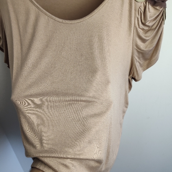 Susan Lawrence 3X plus size blouse cool brown applique soft stretch embellished - Picture 7 of 9